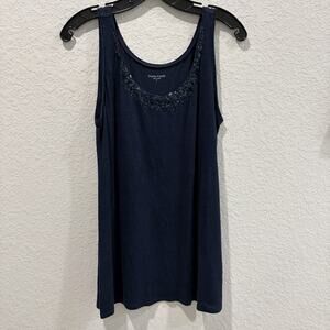 Eileen Fisher Blue Linen Sequin Tank Top Sleeveless Lightweight Size M